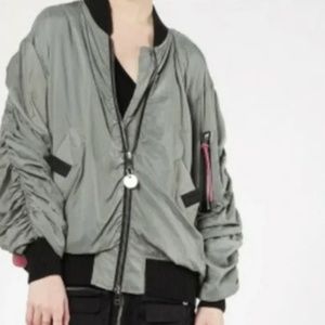 DIESEL KRISTA BOMBER OVERSIZED  NYLON JACKET GREEN